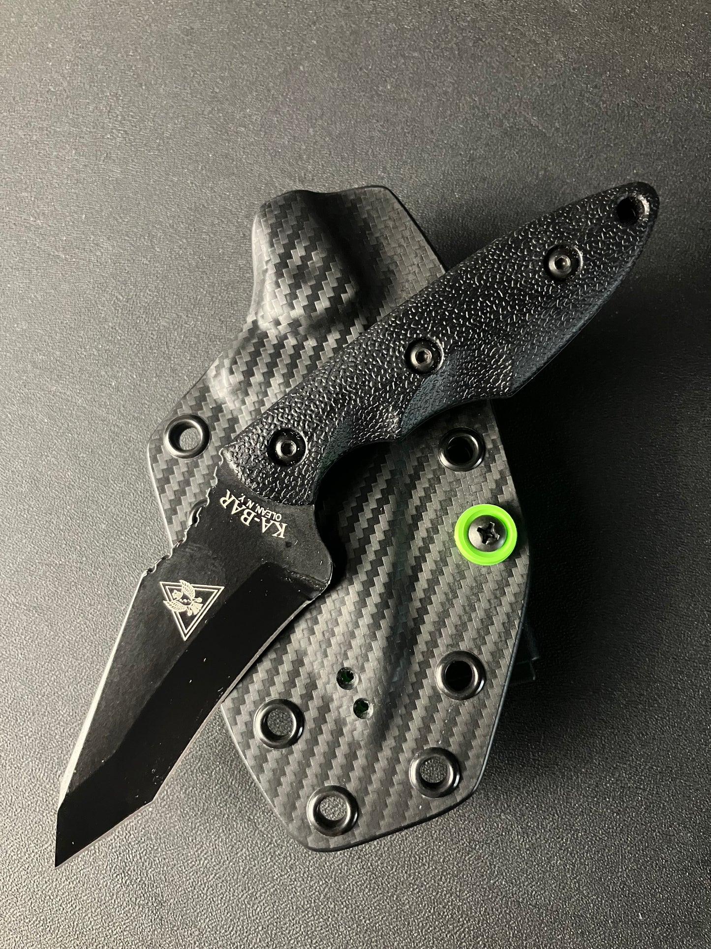 Elite Kydex Sheath for KA-BAR TDI Hinderer Hellfire | Carbon Fiber & Toxic Green |