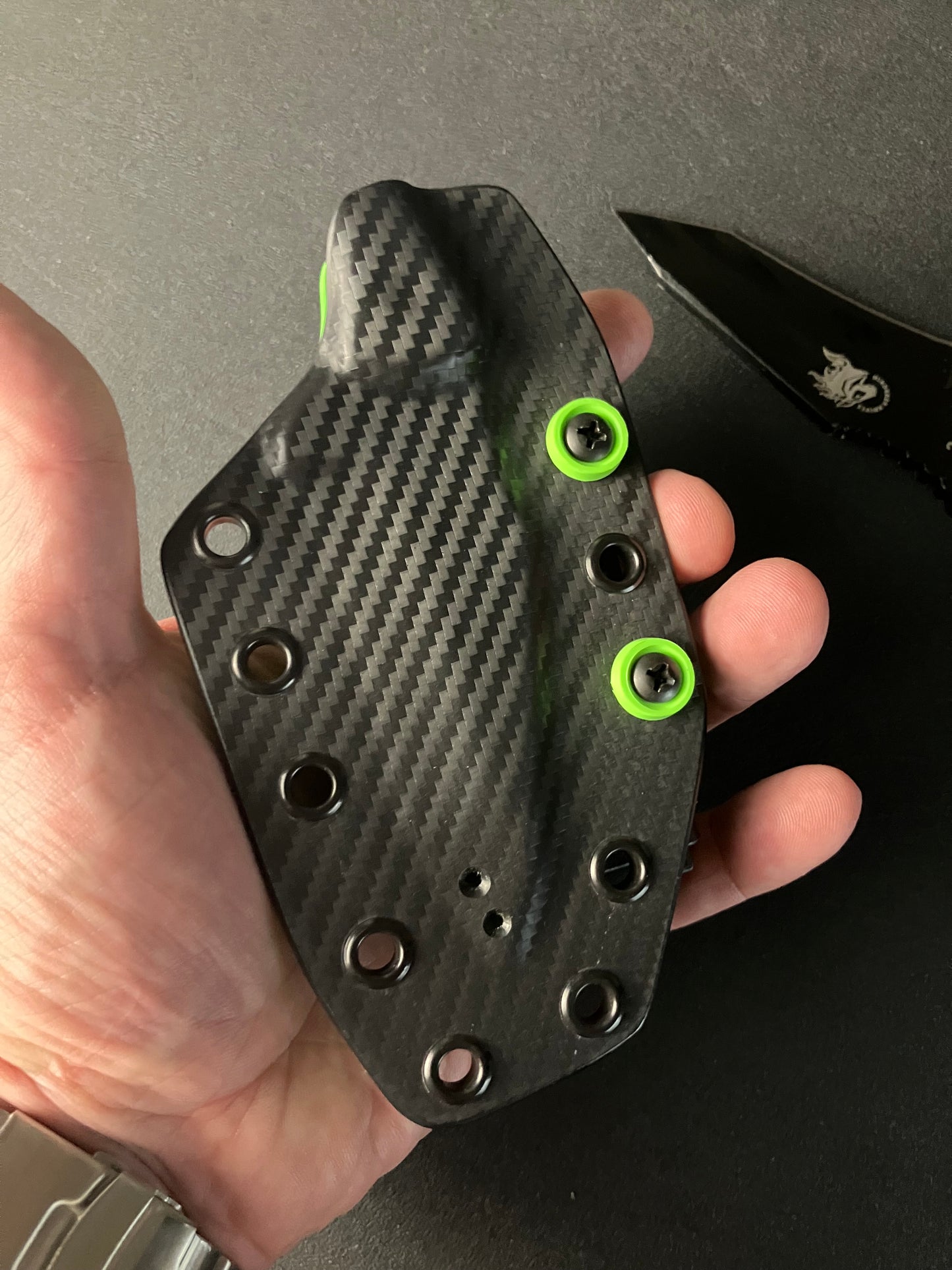 Elite Kydex Sheath for KA-BAR TDI Hinderer Hellfire | Carbon Fiber & Toxic Green |